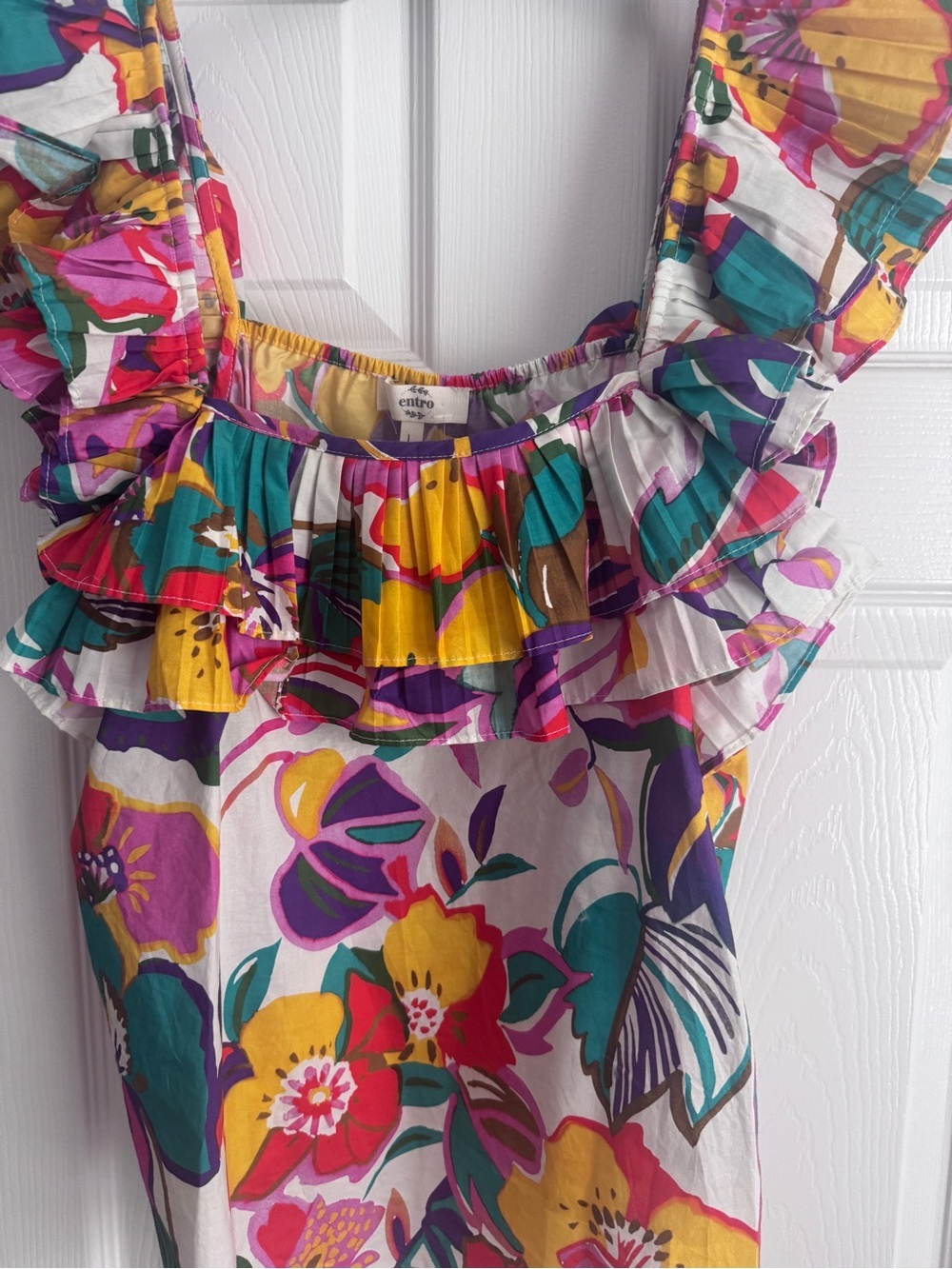Entro In The Tropics Floral Ruffle Top Size L NWT - Picture 5 of 11